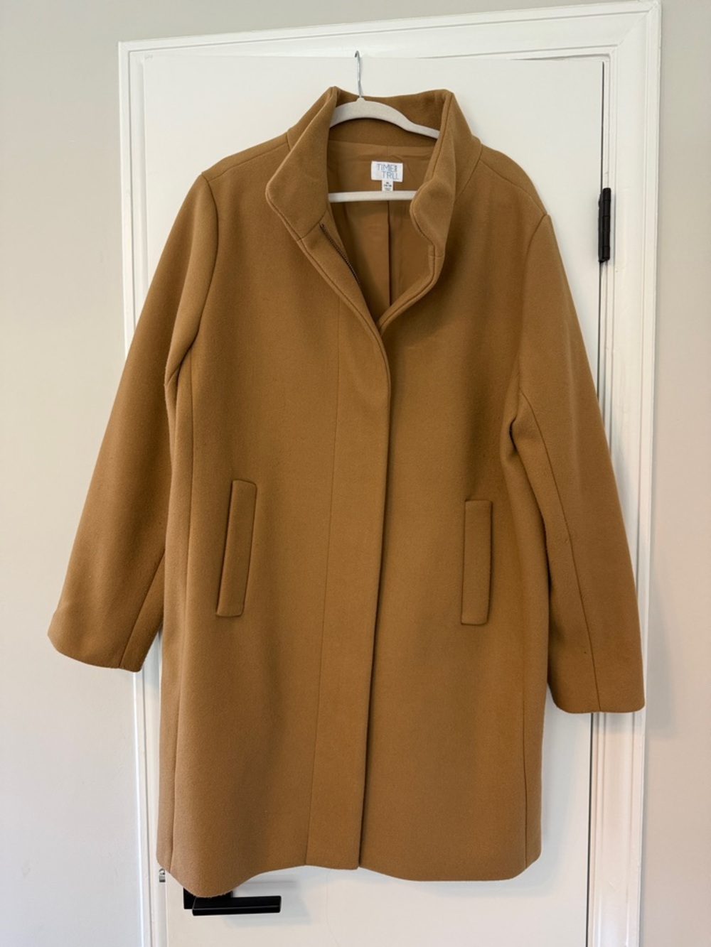 Time and Tru Camel Single-Breasted Wool-Blend Pea Coat